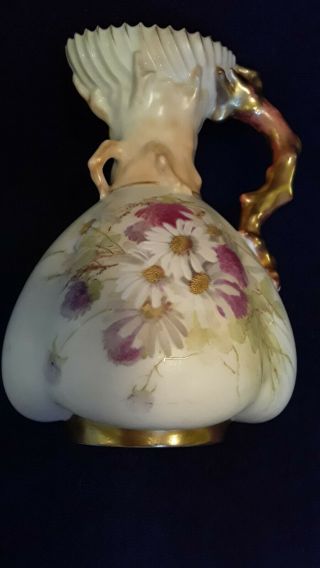 Antique 1891 Royal Worcester Blush Ivory Gold Floral Ewer Pitcher