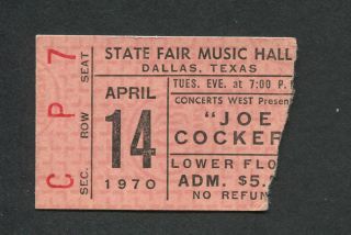 1970 Joe Cocker Leon Russell Concert Ticket Stub Dallas Tx Mad Dogs Englishmen