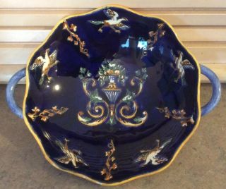 Gien :: Vintage 8” Cobalt Blue Handled Bowl “renaissance” 1938 - 60 France