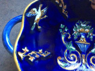 GIEN :: Vintage 8” COBALT BLUE HANDLED BOWL “Renaissance” 1938 - 60 FRANCE 7
