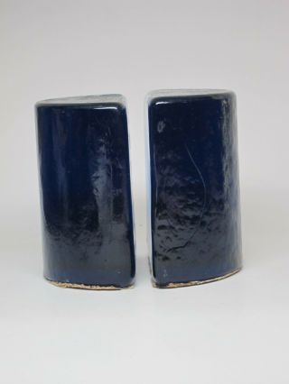 BLENKO Vintage Modern Eames Era Retro Art Glass Cobalt Blue Half Moon Bookends 3