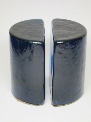 BLENKO Vintage Modern Eames Era Retro Art Glass Cobalt Blue Half Moon Bookends 4