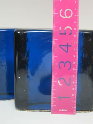 BLENKO Vintage Modern Eames Era Retro Art Glass Cobalt Blue Half Moon Bookends 6