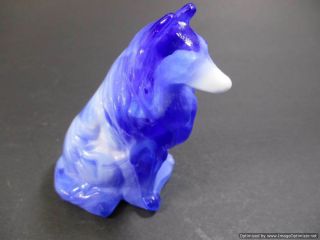 Mosser Collie / Sheltie Blue Swirl Slag Glass Dog Figurine Paperweight