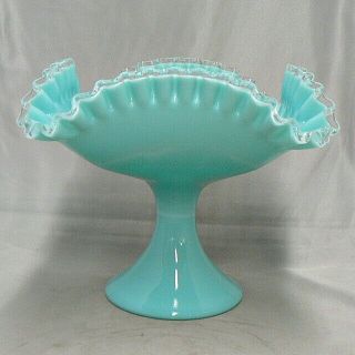 Fenton Art Glass Large Turquoise Footed Silvercrest Bowl