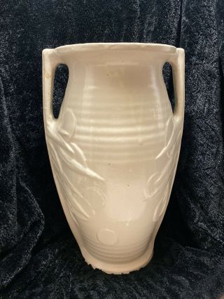 Vintage Mccoy Pottery Matte White " Sand Dollar " Vase Urn Double Handle 14 "
