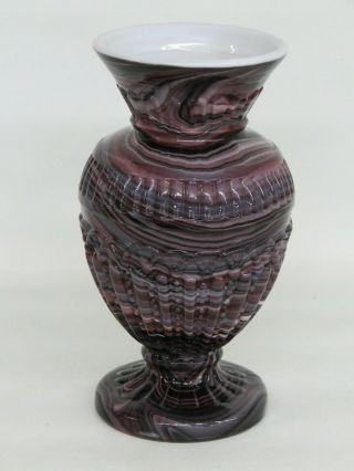 Slag Glass Purple And White Urn Vase 798b