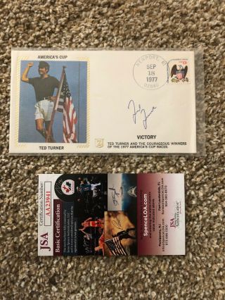 Ted Turner Signed Autographed America’s Cup Fdc 1977 Jsa Authentic