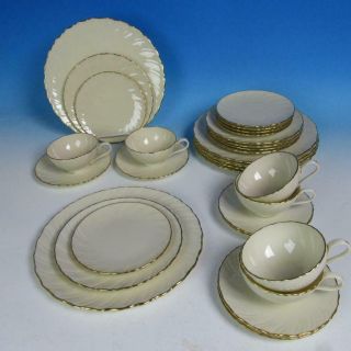 Lenox China - Laurent - Gold Swirl Edge - 6 Place Settings - Plates/cup/saucer
