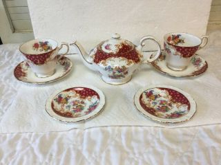 Vtg Paragon England Bone China Tea Set Rockingham Teapot Cup Saucer Red Pheasant