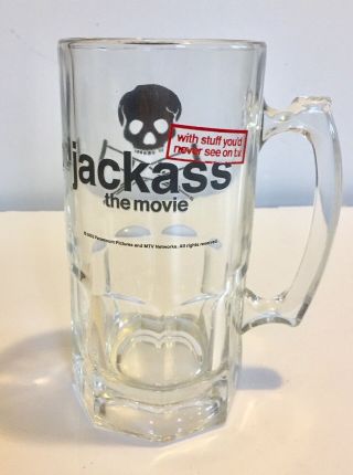 Rare 2002 Jackass " The Movie " Mtv Paramount Pictures Large Glass Beer Mug