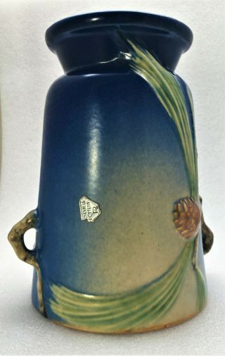 LARGE ROSEVILLE BLUE PINECONE HANDLED VASE - 704 - 7 - 1935 - - NO RESERV 5