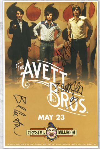 The Avett Brothers Autographed Concert Poster Bob Crawford,  Seth & Scott Avett