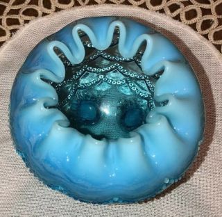 Fenton Hobnail Blue Opalescent Candy Trinket Footed Dish Bowl 3