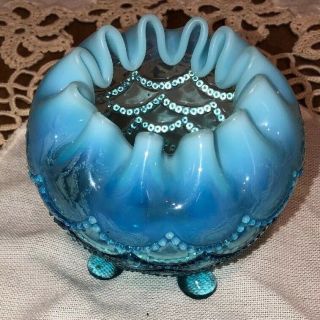 Fenton Hobnail Blue Opalescent Candy Trinket Footed Dish Bowl 5