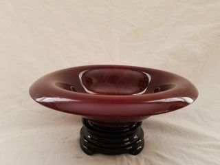 C.  1935 Fenton Mandarin Red Slag Glass Bowl With Black Stand
