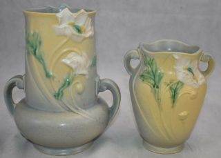 Vintage Roseville Pottery Poppy Gray Vases 873 - 9 And 868 - 7