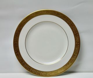 Excel Set 4 Dinner Plates Wedgwood Bone China Ascot Raised Gold Encrusted 10 3/4