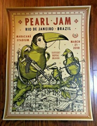 Pearl Jam 2018 Rio De Janeiro Brazil 3/21/18 Tour Poster Ravi Zupa