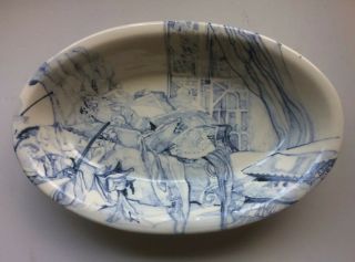 Suzanne Sloan Lewis Blue & White Porcelain Platter With Interior Scene