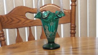 Fenton Art Glass Emerald Green Mary Gregory Basket