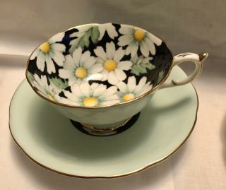 Vintage Paragon Black Green Daisy Cup And Saucer