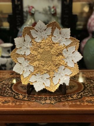 Antique Meissen Germany Maple Leaf Plate Gold Gilded,  9.  5”