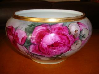 Bavaria Hand Painted Jardiniere,  Vase,  Planter,  Roses & Gold,  9 "