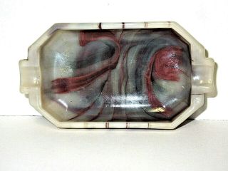 Gorgeous Flamed Up Akro Agate Oxblood,  Purple,  Blue & Cream Short Tab Ashtray