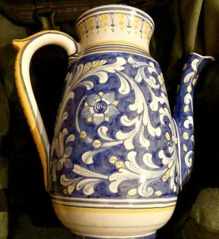 Vintage Coffee Tea Pot Cama Deruta Italy 12 " Floral Design Hand - Painted Pottery