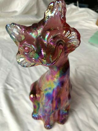 Large 11” Fenton Art Glass Winking Alley Cat Pink Iridescent Glass
