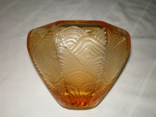 Lalique Made In France Amber Wave Chinese Lantern Glass Vase