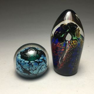 Two David Lindsay Art Glass Signed Paperweights