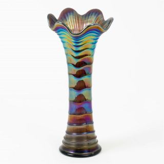 Imperial Ripple Carnival Glass Vase Purple Blue Iridescent 11 " Tall 3.  25 " Base