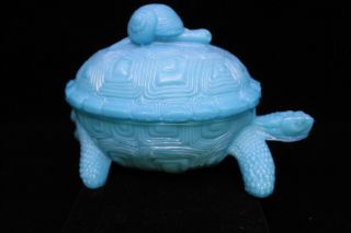 Blue Milk Glass Butter Dish Snail On Turtle Vallerysthal Portieux Tortue 995