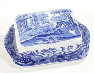 Spode,  England Blue Italian Countryside Porcelain Rare 1/2 Lb Butter Dish -