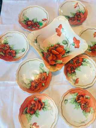 Set 8 Vintage Royal Austria Bavarian Dessert Plates With Tray