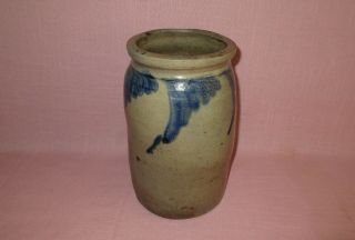 Antique 19th C Stoneware Decorated Small Pennsylvania Canning Jar Crock 9 "