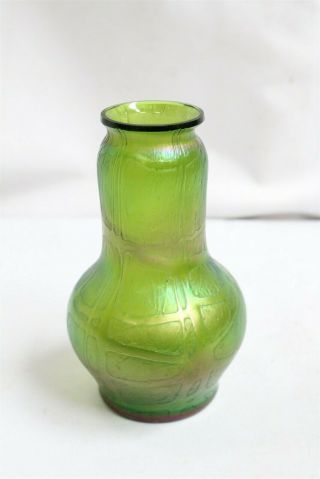 Art Novueau Loetz 2 Green Irridescent Square Drip Design Art Glass Vase Bottle