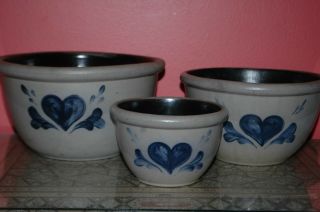 Rowe Pottery Set Of Three Nesting Bowls,  1997,  Heart Pattern,  Pre Owned