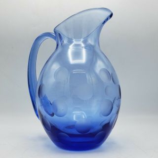Marquis By Waterford Blue Polka Dot Glass Water Pitcher 9.  5 " Tall
