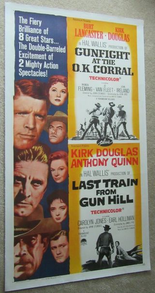 Gunfight Ok Corral Last Train From Gun Hill Orig R63 3sht Movie Pstr Linen Ex
