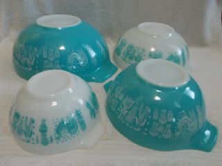 4 Pc Set Pyrex Amish Butterprint Cinderella Bowls Turquoise Aqua White