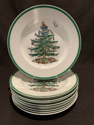 Spode Christmas Tree Dinner Plates Set Of 10 - 10 3/8 - 3/4 " D S3324 England Green