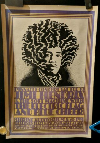 Vintage Jimi Hendrix And The Soft - Machine Concert Poster