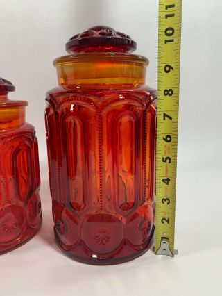 L.  E.  Smith Red Clear Glass Amberina Moon & Stars Canister Set Lids Vintage 3