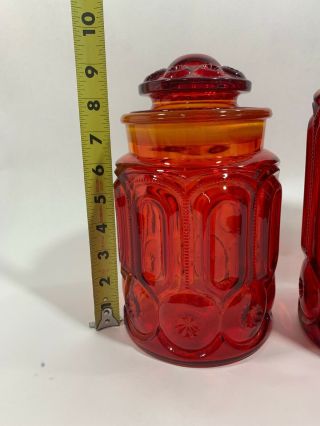 L.  E.  Smith Red Clear Glass Amberina Moon & Stars Canister Set Lids Vintage 4
