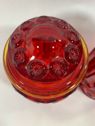 L.  E.  Smith Red Clear Glass Amberina Moon & Stars Canister Set Lids Vintage 5