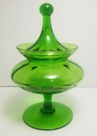 Vintage Empoli Italy Art Glass Circus Tent Apple Green Apothecary Jar,  C.  1960 