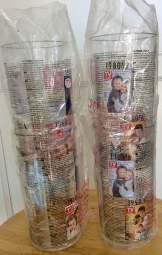 TV GUIDE SET of 4 PLASTIC GLASSES featuring 1950 ' s thru 1990 ' s shows 2